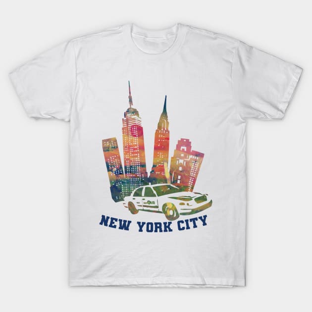 new york city taxi famous buildings empire state new york fifth avenue wall street time square T-Shirt by BoogieCreates